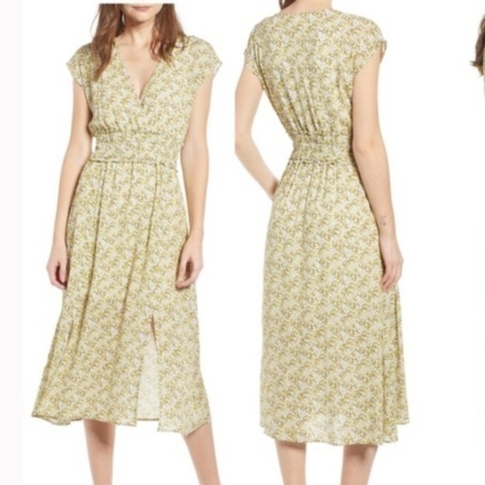 WAYF Leanne Double Slit Smocked Midi Dress
